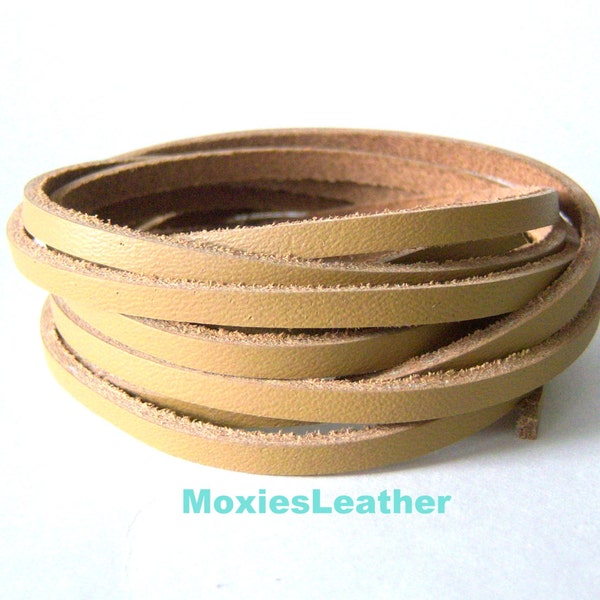 Tan leather cord - flat leather cord - beige leather cord -Five feet of leather cord