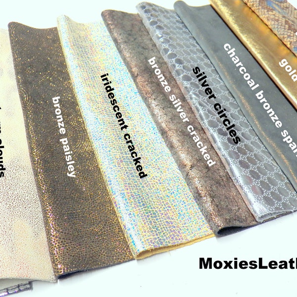 print genuine leather hides -python, silver alligator, bronze prints leather for  crafts, jewellery journal cover  earrings leather -moxies