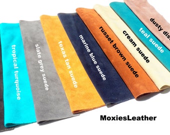 leather suede skins - genuine suede - real leather - suede piece green suede sheets  - suede remnants - emerald suede pieces scraps