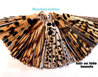 hair on animal print real leather - Leather tassels - wholesale hair on fur tassels - real leather hide animal print tassels in leather