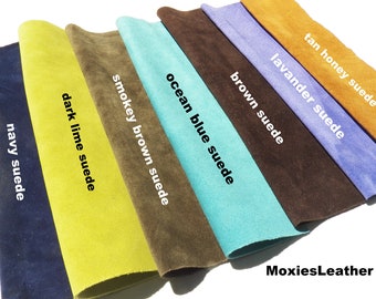 genuine suede sheets -blue suede - lime suede pieces - suede for tassels , real suede -piece of suede , tassel in suede , fringe