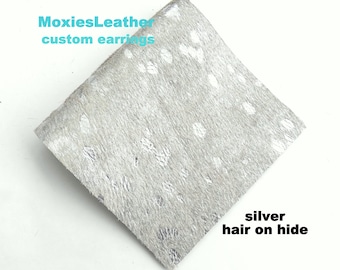 Silver hair on leather earrings or pieces of leather pink blue silver acid wash hair on hide leather HOH fur