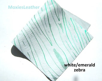 real leather zebra glossy emerald green print -  white leather with  emerald green print - genuine leather aniaml print zebra
