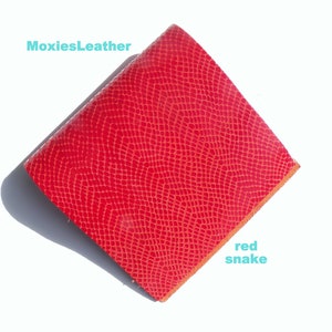 Red leather snake print - python print leather - real leather 3 tone leather  soft snake skin print leather -cobra snake print