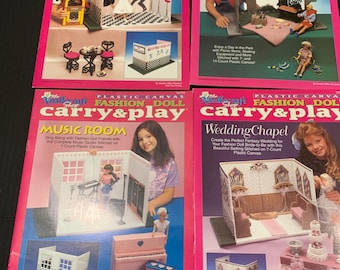 Lot of 12 plastic canvas fashion Doll Carry & Play books