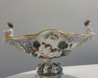 Vintage M.A.S.R. Capodimonte Italy Porzellan Herzstück | Fußschale Putten