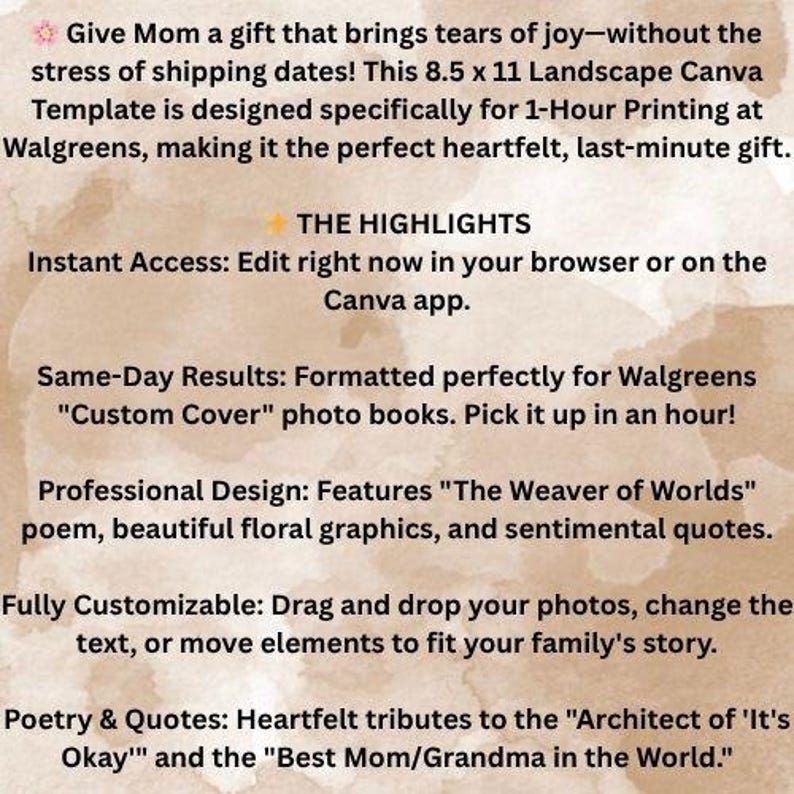 Sentimental Customizations Mother's Day Photo Book Canva Template | Last-minute Gift (digital ...