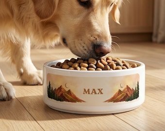 Personalized Dog Bowl Custom Ceramic Pet Bowl Mountain Dog Dish Dog Dad Fathers Day Gift Custom Pet Name Boho Cat Food Bowl 16oz Ceramic
