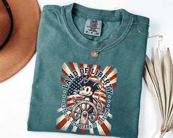 Camiseta Vintage 1928 Riverboat Mouse Comfort Colors | Camiseta retrô de desenho animado do capitão dos anos 1920 | Camiseta do 250º aniversário dos EUA | Presente para o 4 de julho de 2026