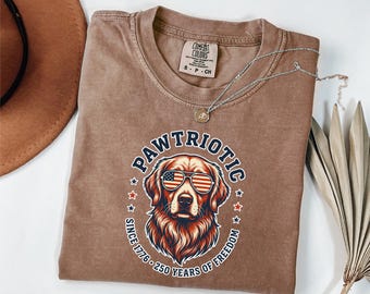Camiseta Patriótica para Cães com Cores Confortáveis | Camiseta Retrô com Golden Retriever, Bandeira dos EUA e Óculos de Sol | Camiseta do 250º Aniversário dos EUA | Presente para o 4 de Julho de 2026