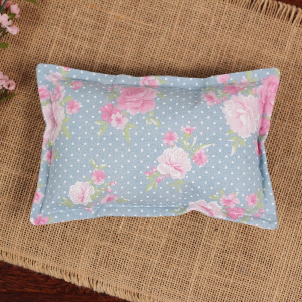 8.5" x 5.5" floral newborn pillow posing prop for newborn prop bed or beanbag setup. Mini pillow for newborn photography props collection.