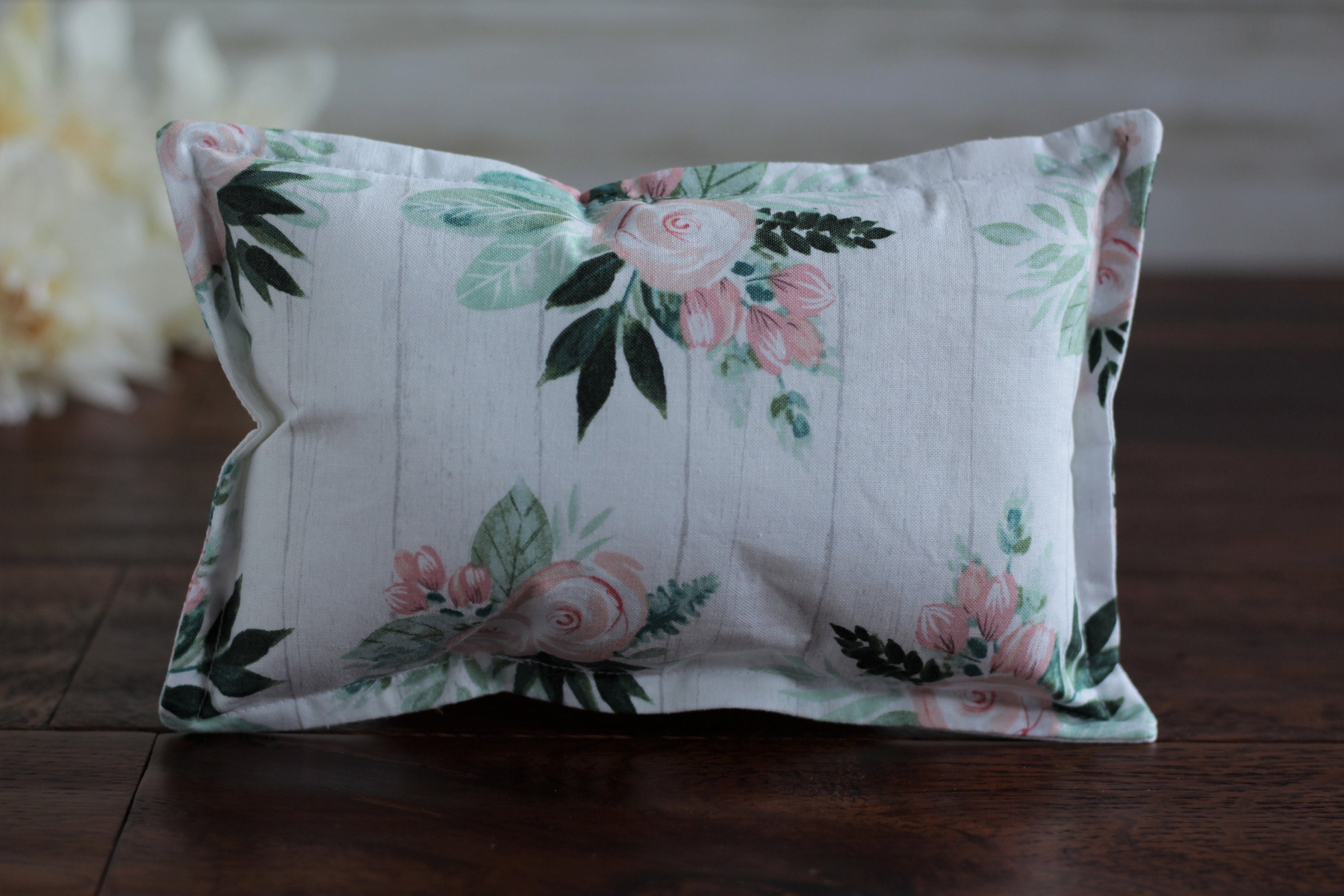 8.5" x 5.5" floral newborn pillow posing prop for newborn prop bed or beanbag setup. Mini pillow for newborn photography props collection.