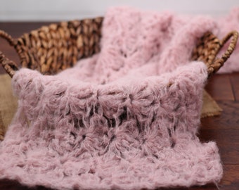 Newborn alpaca wrap in baby pink for newborn photo prop wraps, basket stuffers, bucket fillers, or newborn layers. Ready to ship!