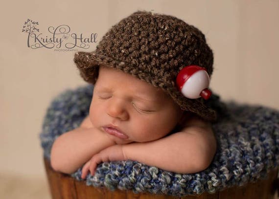 Newborn fishing hat set, baby bucket hat and fish newborn photo prop set.  Baby fishing hat newborn photography props. Baby fisherman hat.