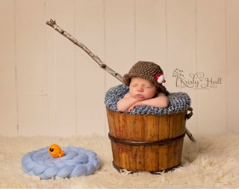 Newborn fishing hat set, baby bucket hat and fish newborn photo prop set. Baby fishing hat newborn photography props. Baby fisherman hat.