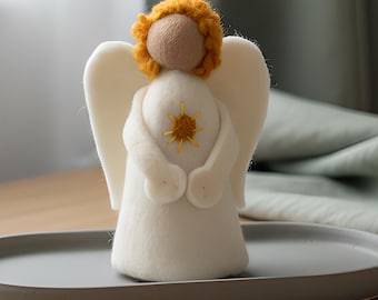 Muñeca de lana Ángel del Sol, linda decoración de escritorio, regalo para baby shower para ella, arte para la habitación del bebé