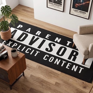 Vloerkleed met ouderlijk advies, zwart-wit, streetwear, bureaumat, muziekstudio vloerkleed, hypebeast kamerdecoratie, antislip, wasbaar, cadeau voor tienerjongen