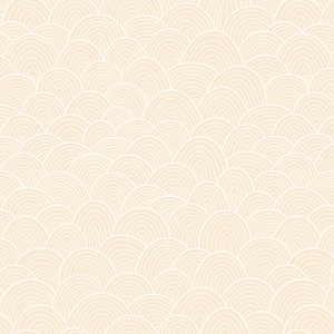 May include: A seamless pattern of white, curved lines forming a repeating pattern of overlapping arches on a light beige background.