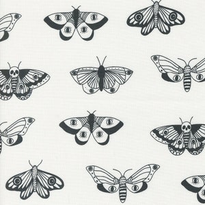 May include: Black and white illustration of various butterflies with different patterns and designs. Some butterflies have eyes, skulls, and stripes.