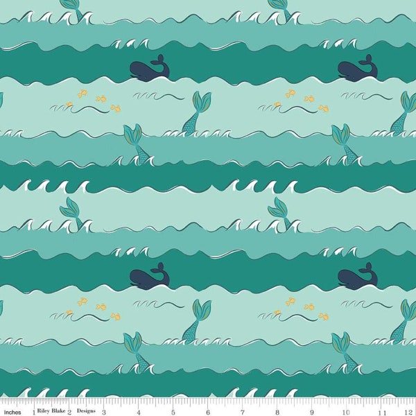 Ahoy! Mermaids Oceans SC10344-SEAFOAM SPARKLE by Melissa Mortenson -Riley Blake Designs- 1 Yard