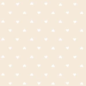May include: A seamless pattern of white hearts on a light beige background.