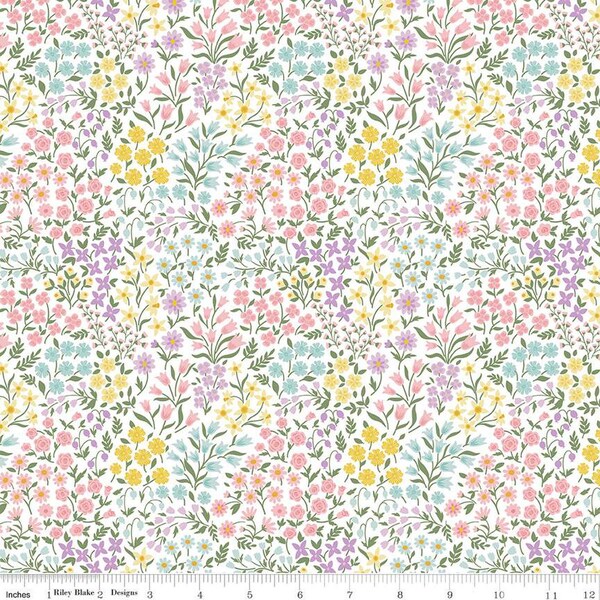 Bunny Trail Floral printanier C14253-WHITE par Dani Mogstad pour tissu Riley Blake - 1/2 yard