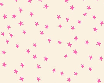 May include: A seamless pattern with pink stars on a light beige background.