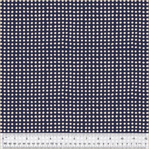 May include: A navy blue fabric with a white polka dot pattern. The dots are evenly spaced and create a grid-like design.