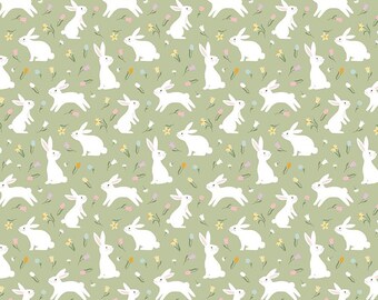 Bunny Trail Bunnies C14252-GREEN by Dani Mogstad for Riley Blake Fabric- 1/2 YARD