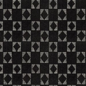 May include: Black and white geometric pattern fabric with a repeating design of small squares made up of white dots. The fabric has a textured, woven look.