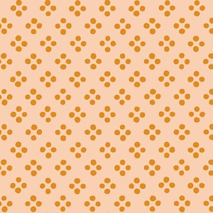 May include: A repeating pattern of small, four-dot clusters in a warm, golden-yellow color. The clusters are evenly spaced on a light peach background, creating a simple, yet visually appealing design. This pattern is suitable for various applications.