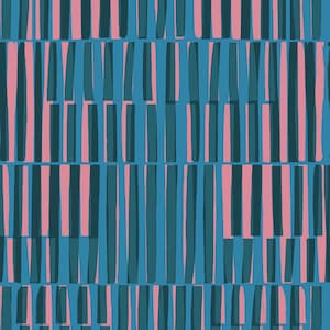 May include: Abstract pattern featuring vertical stripes in teal, dusty rose, and dark teal. The stripes are arranged in a grid-like formation, creating a modern and geometric design. The background is a solid teal color.
