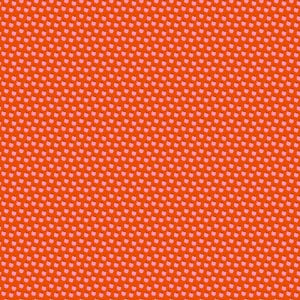 May include: A repeating pattern of small, pink tulip shapes with brown stems and leaves, set against a vibrant orange background. The design is evenly spaced, creating a textured, all-over print suitable for fabric or wallpaper.