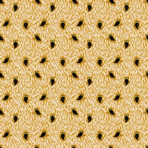 May include: A seamless pattern featuring black owls with yellow eyes on a mustard yellow background with a white, textured, feather-like design.