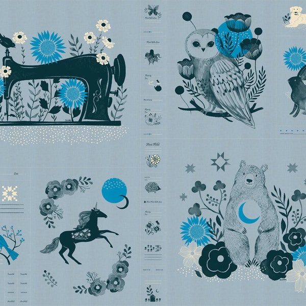 Panel Neuheit Wald Panel Soft Blue RS2001 14 von Sarah Watts - Ruby Star Society-Moda-1 METER REPEAT