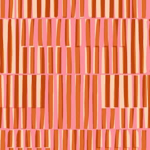 May include: Abstract pattern featuring vertical stripes in shades of orange, peach, and cream against a pink background. The design has a hand-painted aesthetic, with varying widths and slight imperfections, creating a textured look.