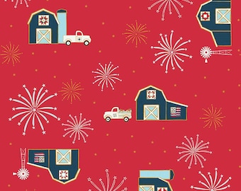 Sweet Freedom Barns Red Sparkle SC14411-RED by Beverly McCullough for Riley Blake Designs -1/2 yard