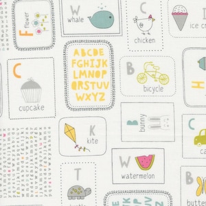 May include: A white background with colorful alphabet flashcards featuring various objects and animals. The flashcards include letters from A to Z, with words like 'flower', 'whale', 'chicken', 'cupcake', 'bicycle', 'kite', 'turtle', 'watermelon', 'bunny', 'car', and 'butterfly'.