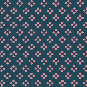 May include: A repeating pattern of pink dot clusters on a dark teal background. The dots are arranged in a diamond grid, creating a textured, geometric design. The pattern is evenly spaced and covers the entire surface.