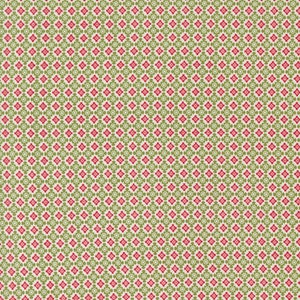 May include: A seamless pattern with a repeating design of red and green circles and squares on a white background.