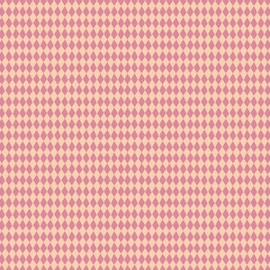 May include: A repeating pattern of pink and light peach diamonds fills the frame. The diamonds are arranged in a grid, creating a textured, geometric design. The color palette is soft and feminine, with a vintage feel.