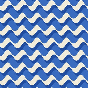 May include: A repeating pattern of blue and off-white wavy lines. The design features alternating layers of light and dark blue waves, creating a textured, rhythmic visual effect. The overall aesthetic is clean and modern.