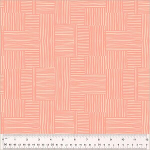 May include: A seamless pattern of pink and white stripes arranged in a grid pattern. The stripes are thin and create a subtle texture.