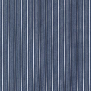 May include: A close-up of a fabric with a navy blue background and vertical white stripes. The stripes are evenly spaced and run the entire length of the fabric. The fabric has a subtle texture.