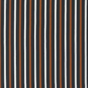 May include: A black and white striped fabric with thin brown stripes.