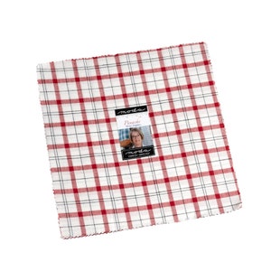 May include: Red and white plaid fabric with a Moda Fabrics label that says "Panache" from the "From Our Stash" collection.
