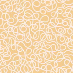 May include: A seamless pattern with a light beige background and white abstract lines that create a tangled, interwoven design.