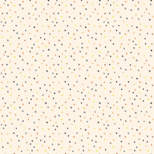May include: A seamless pattern of small, hand-drawn stars in black, yellow, orange, and brown on a cream background.