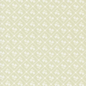 May include: A seamless pattern featuring a repeating design of white flowers with green stems on a light green background. The flowers are arranged in a diamond pattern with white lines connecting them.