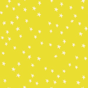 May include: A yellow background with a scattered pattern of white stars.